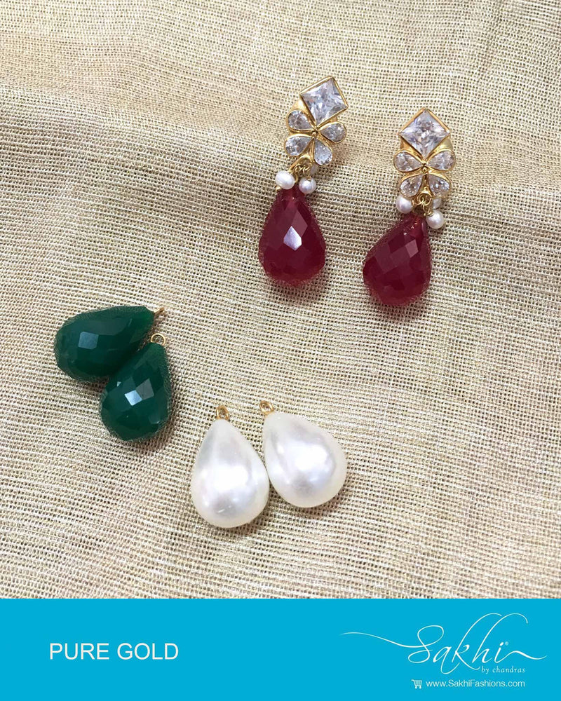 AGDP-12826 - White & Cream Pure Gold Earring Set
