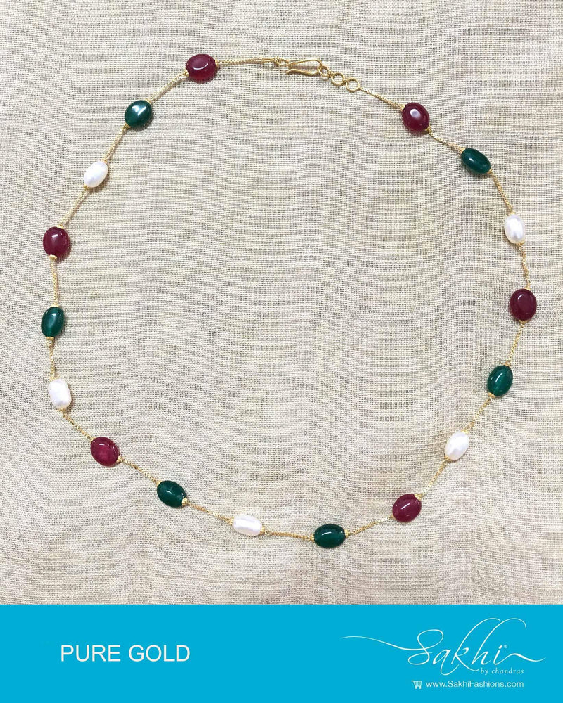 AGDP-12840 - Gold & Multi Pure Gold Mala