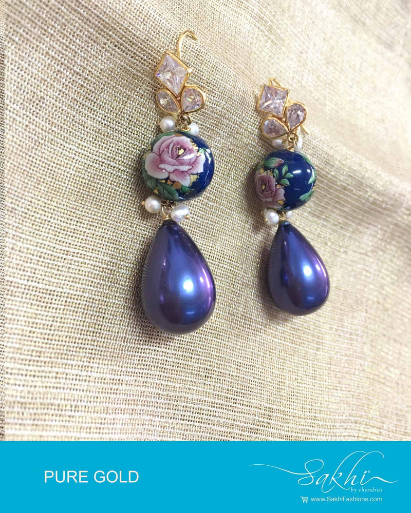 AGDP-12856 - Gold & Blue Pure Gold Earring