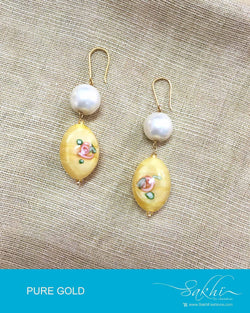 AGDP-12858 - White & Yellow Pure Gold Hook Earring