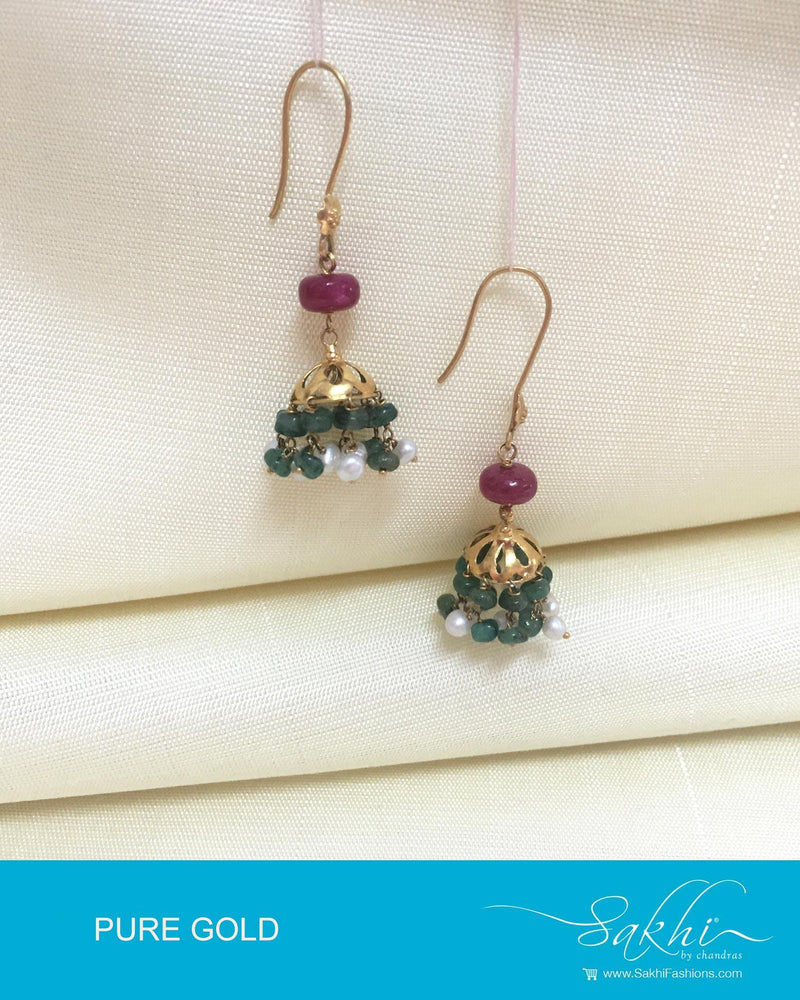 AGDP-20570 - Gold & Multi Pure Gold Hook Earrings