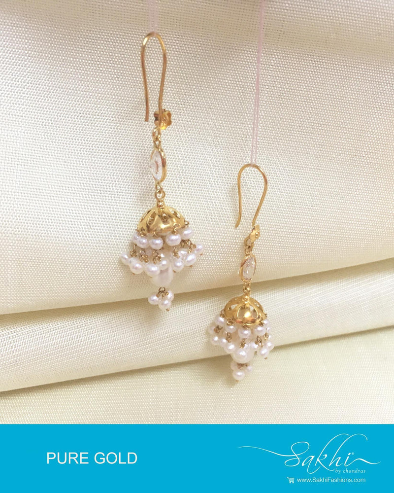 AGDP-20572 - Gold & Cream Pure Gold Hook Earrings