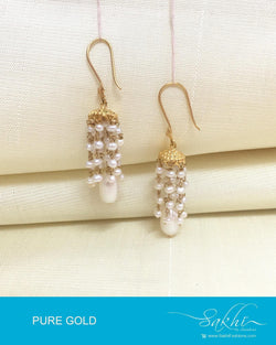 AGDP-20574 - Gold & Cream Pure Gold Earrings