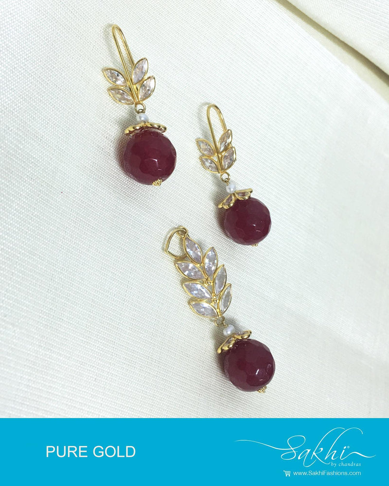 AGDP-20590 - Gold & Pink Pure Gold Earring & Pendant