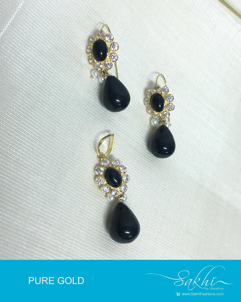AGDP-20597 - Gold & Black Pure Gold Earring & Pendant