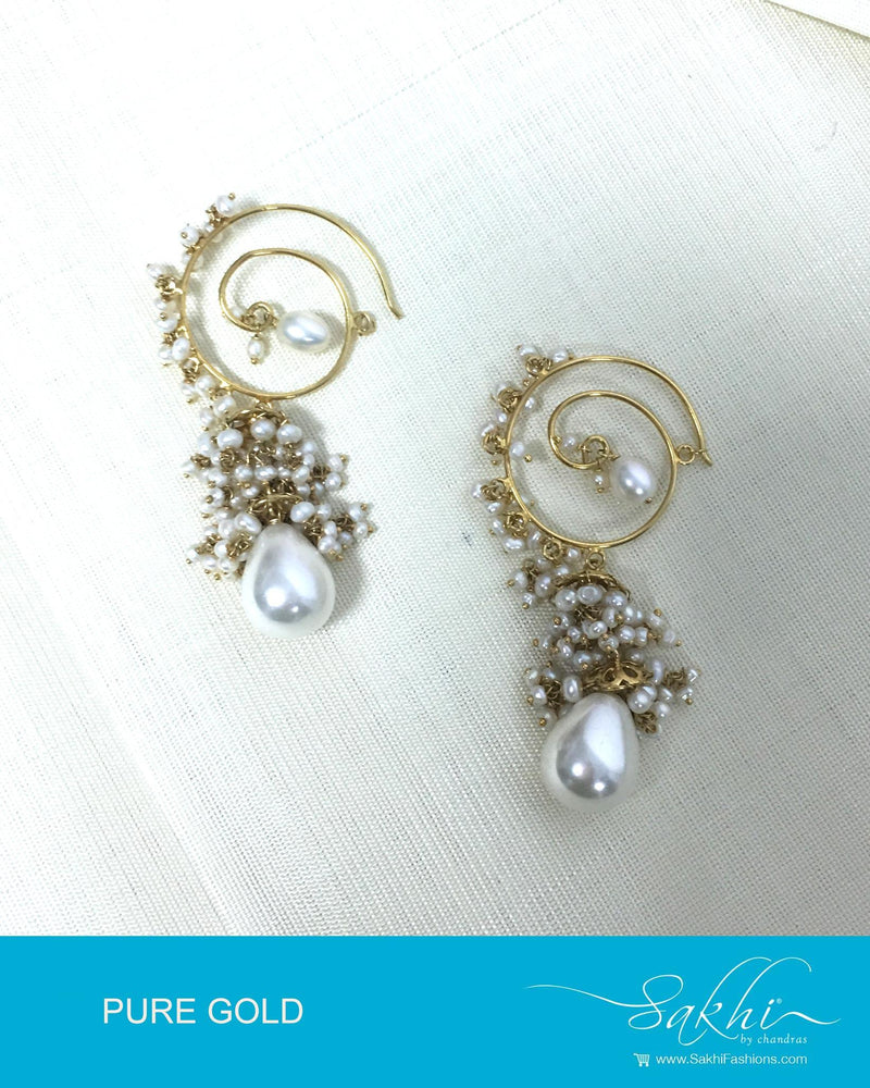AGDP-20599 - Gold & Cream Pure Gold Hook Earrings