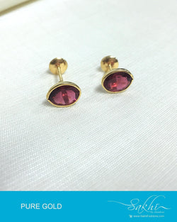 AGDP-20603 - Gold & Red Pure Gold Stud Earring