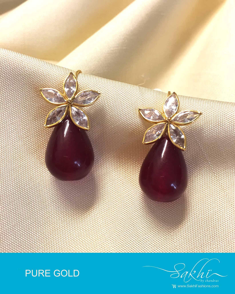 AGDP-8967 - White & Maroon Pure Gold Earring