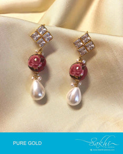 AGDP-8970 - White & Multi Pure Gold Stud with Earring