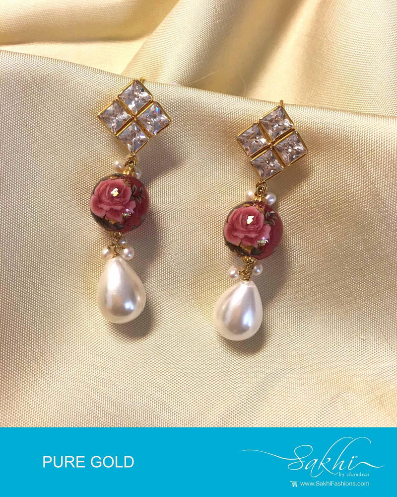 AGDP-8970 - White & Multi Pure Gold Stud with Earring