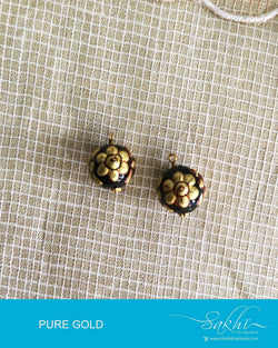 AGDQ-14482 - Black & Gold Pure Gold Pearl Bali Earrings