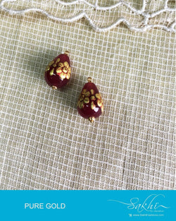 AGDQ-14483 - Maroon & Gold Pure Gold Pearl Bali Earrings