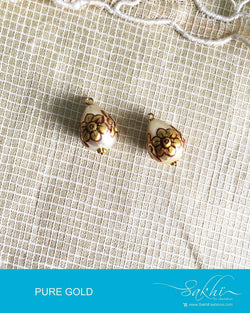 AGDQ-14484 - Cream & Gold Pure Gold Pearl Bali Earrings