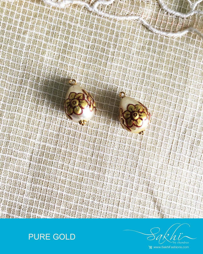 AGDQ-14484 - Cream & Gold Pure Gold Pearl Bali Earrings