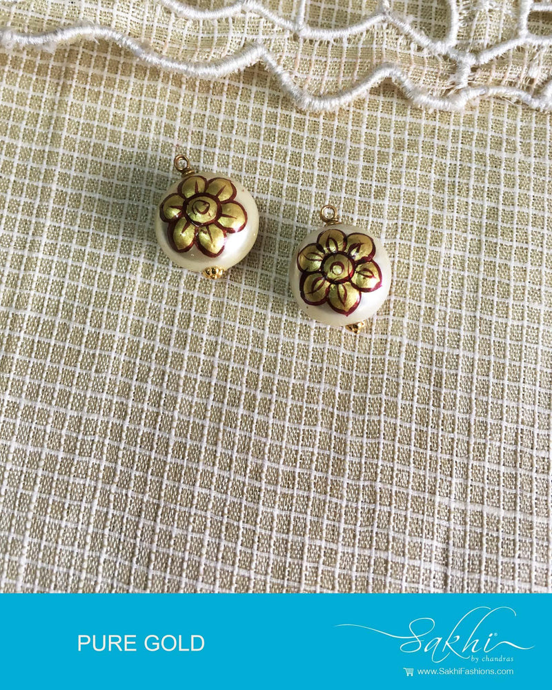 AGDQ-14485 - Cream & Gold Pure Gold Pearl Bali Earrings