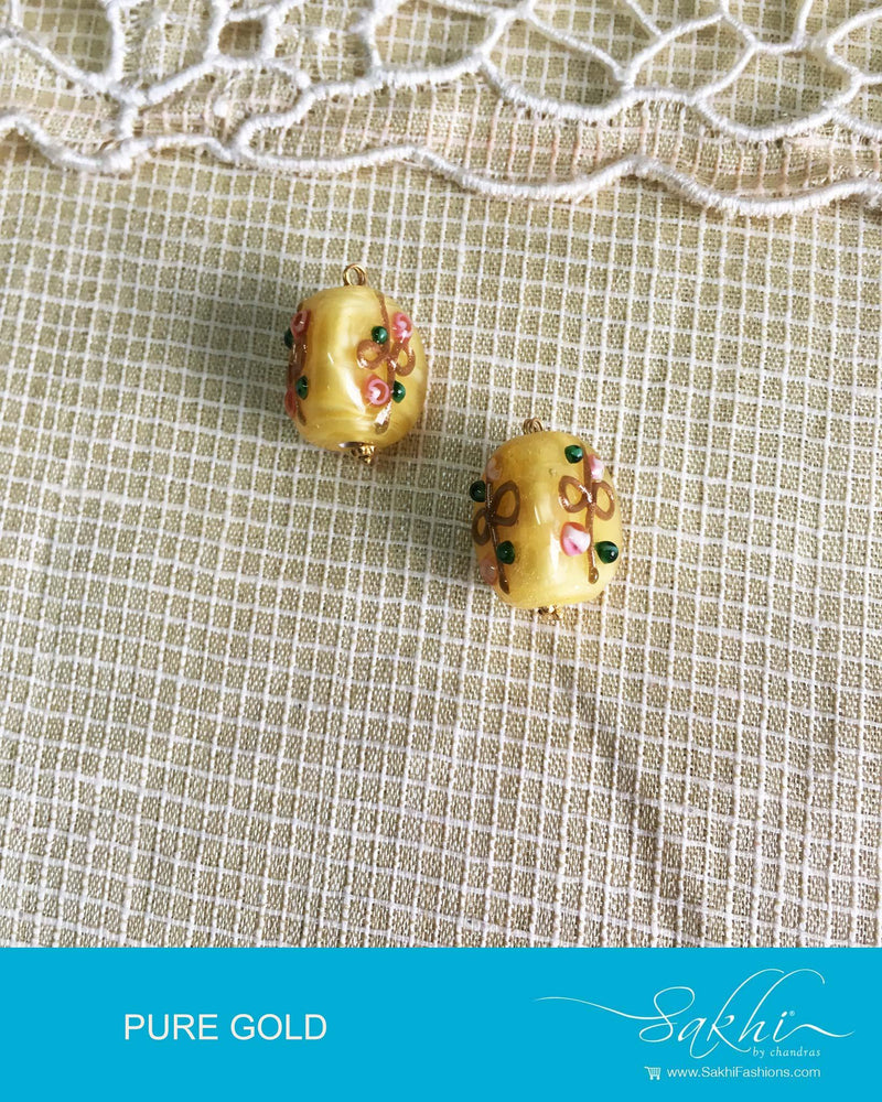 AGDQ-14488 - Yellow & Gold Pure Gold Pearl Bali Earrings