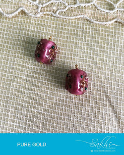 AGDQ-14489 - Pink & Gold Pure Gold Pearl Bali Earrings