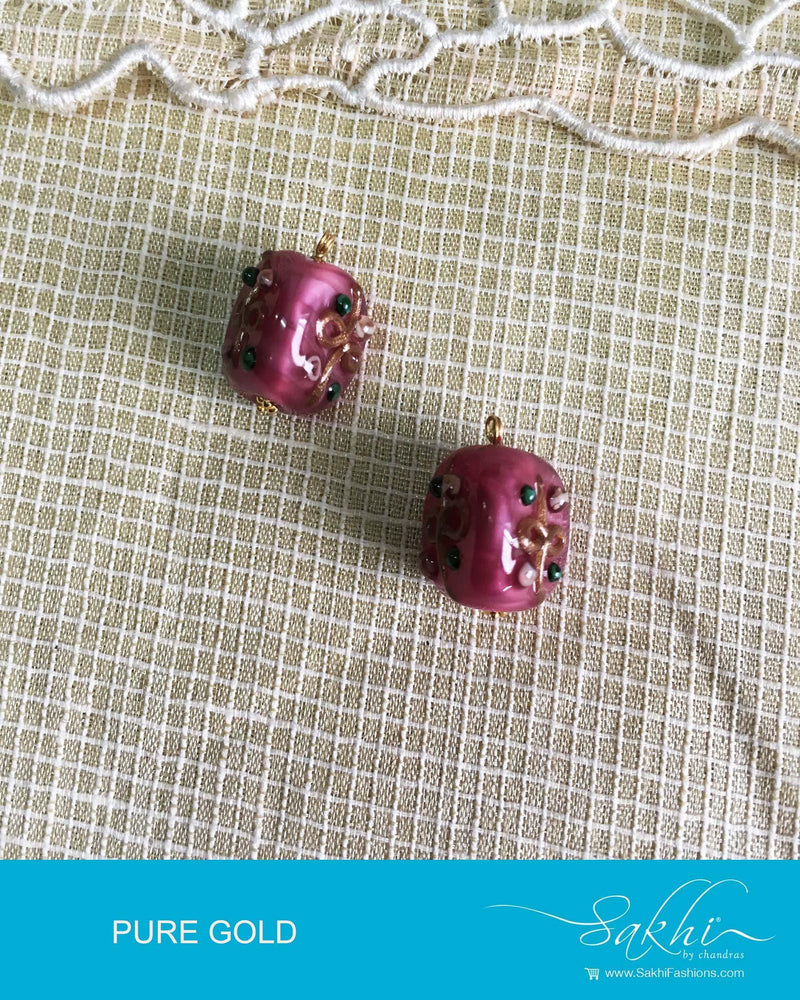 AGDQ-14489 - Pink & Gold Pure Gold Pearl Bali Earrings