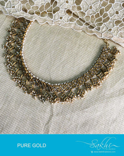 AGDQ-15256 - Gold & White Pure Gold Necklace