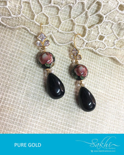 AGDQ-16615 - Gold & Blue Pure Gold Jhumka