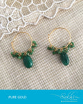 AGDQ-22420 - Green & Gold Pure Gold Bali Earrings
