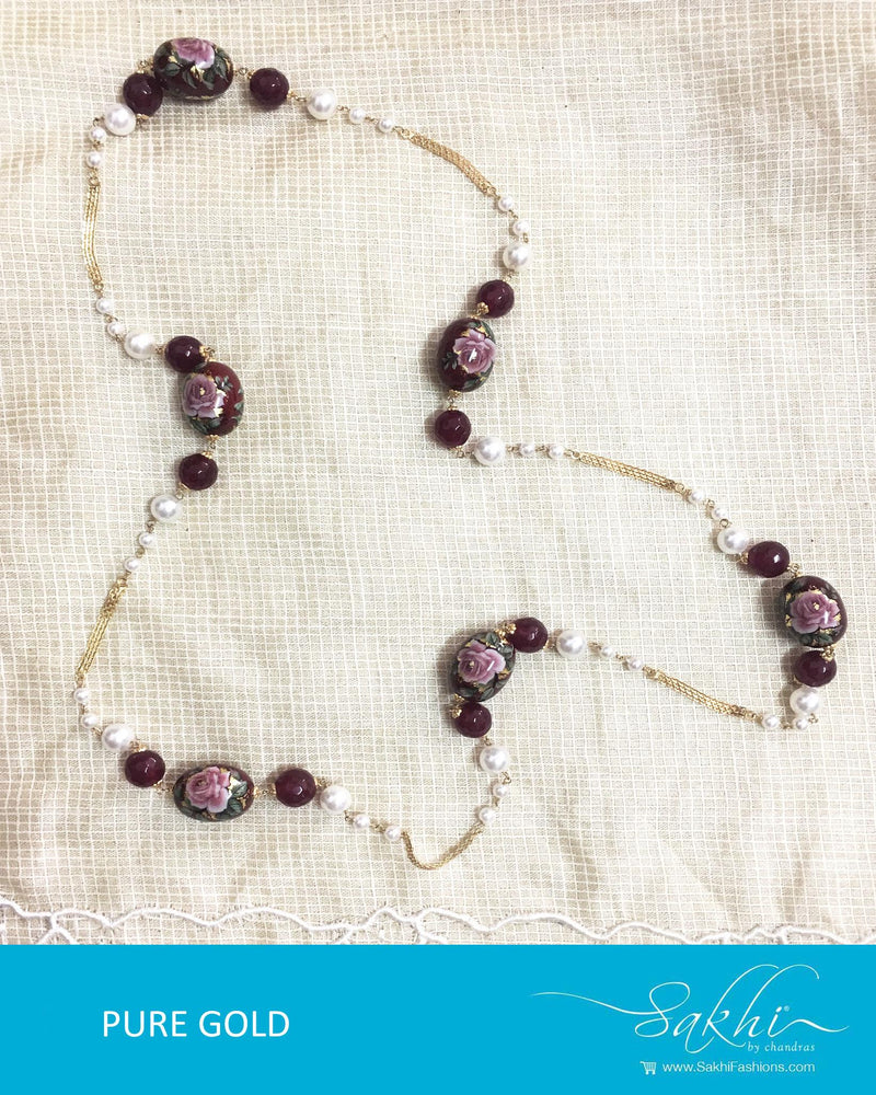 AGDQ-7509 - Maroon & White Pure Gold Chain
