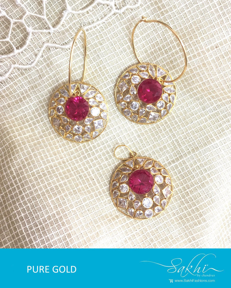 AGDQ-7519 - Pink & White Pure Gold Earrings