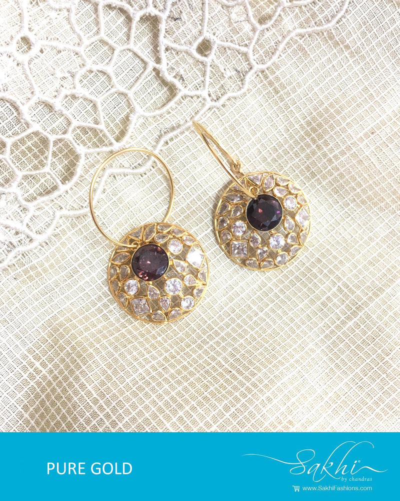 AGDQ-7520 - Pink & White Pure Gold Earrings