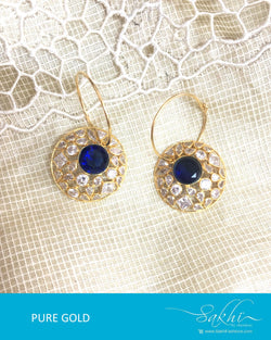 AGDQ-7521 - Blue & White Pure Gold Earrings
