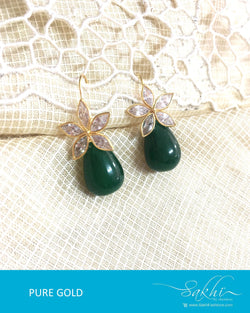 AGDQ-7525 - Green & White Pure Gold Earrings
