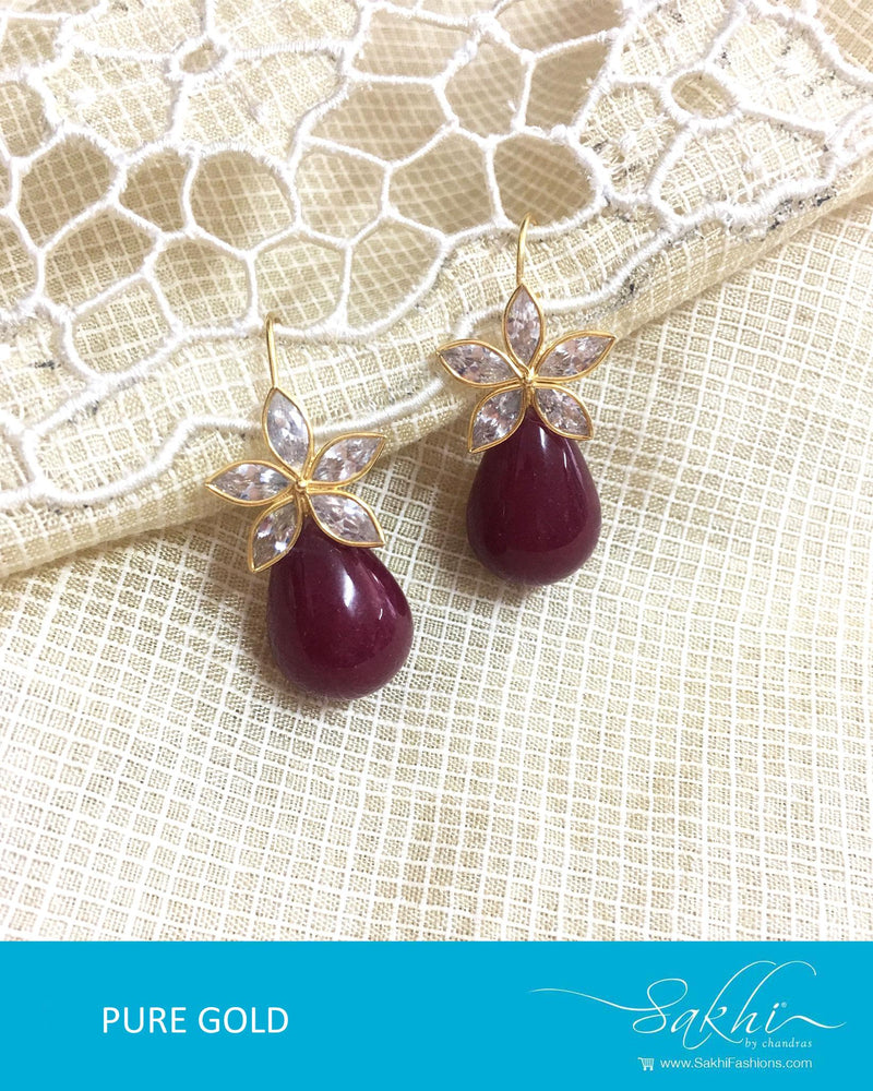 AGDQ-7526 - Maroon & white pure Gold Earrings