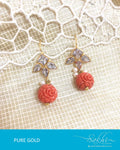 AGDQ-7528 - Peach & White Pure Gold Earrings