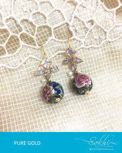 AGDQ-7529 - Blue & Pink Pure Gold Earrings