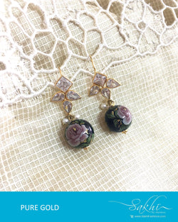 AGDQ-7531 - Black & White Pure Gold Earrings