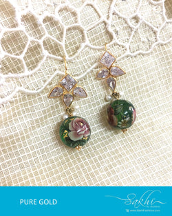 AGDQ-7533 - Green & White Pure Gold Earrings