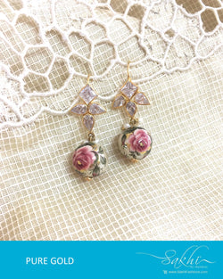 AGDQ-7535 - Pink & White Pure Gold Earrings