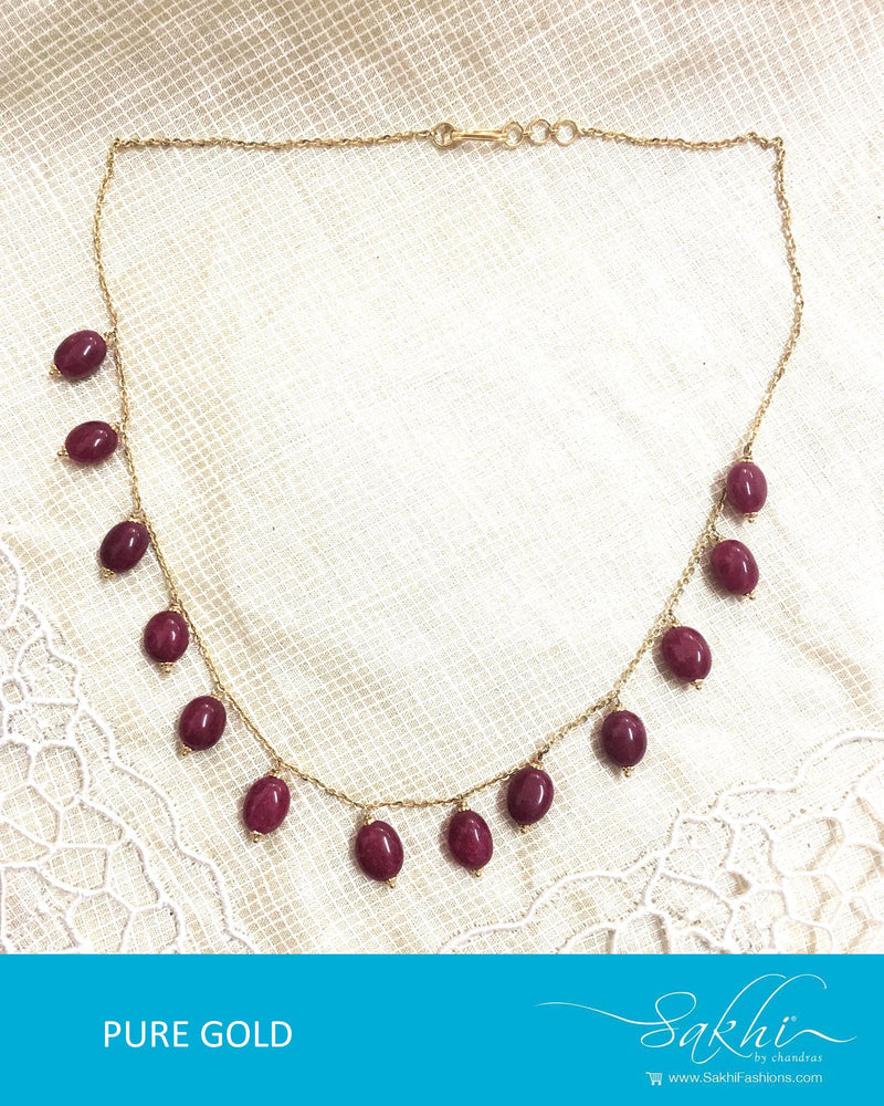 AGDQ-7536 - Ruby & White Pure Gold Chain