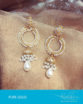 AGDQ-7567 - Gold & Cream Pure Gold Earrings