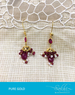 AGDQ-7588 - Maroon & White Pure Gold Earrings