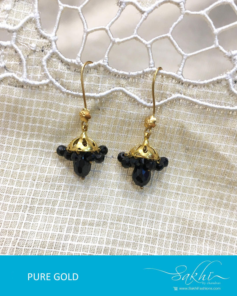 AGDQ-7593 - Black & Gold Pure Gold Earrings