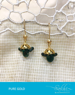 AGDQ-7594 - Green & Gold Pure Gold Earrings
