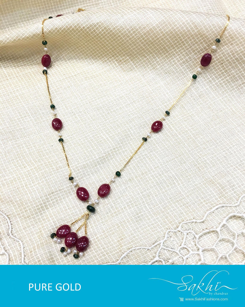 AGDQ-7599 - Maroon & Multi Pure Gold Chain