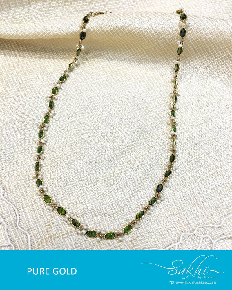 AGDQ-7606 - Green & White Pure Gold Chain