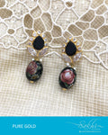AGDQ-8472 - Black & Gold Pure Gold Earrings