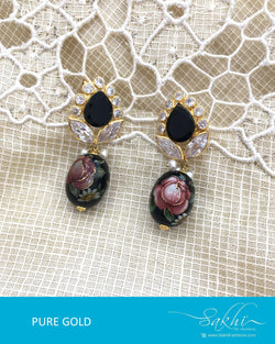 AGDQ-8472 - Black & Gold Pure Gold Earrings
