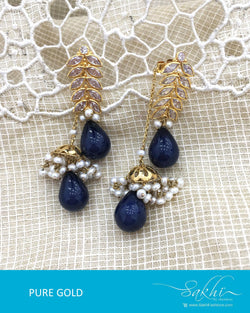 AGDQ-8473 - Blue & Gold Pure Gold Earrings