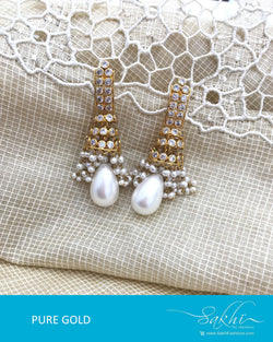 AGDQ-8474 - White & Gold Pure Gold Earrings
