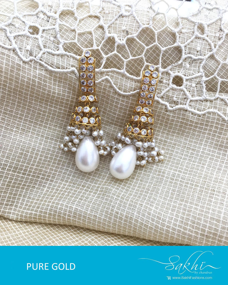 AGDQ-8474 - White & Gold Pure Gold Earrings