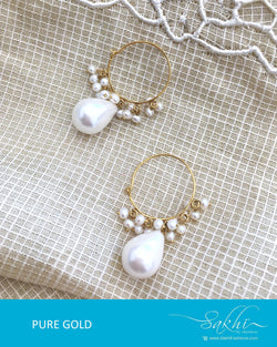 AGDQ-8476 - White & Gold Pure Gold Earrings