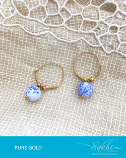 AGDQ-8477 - Blue & Gold Pure Gold Earrings